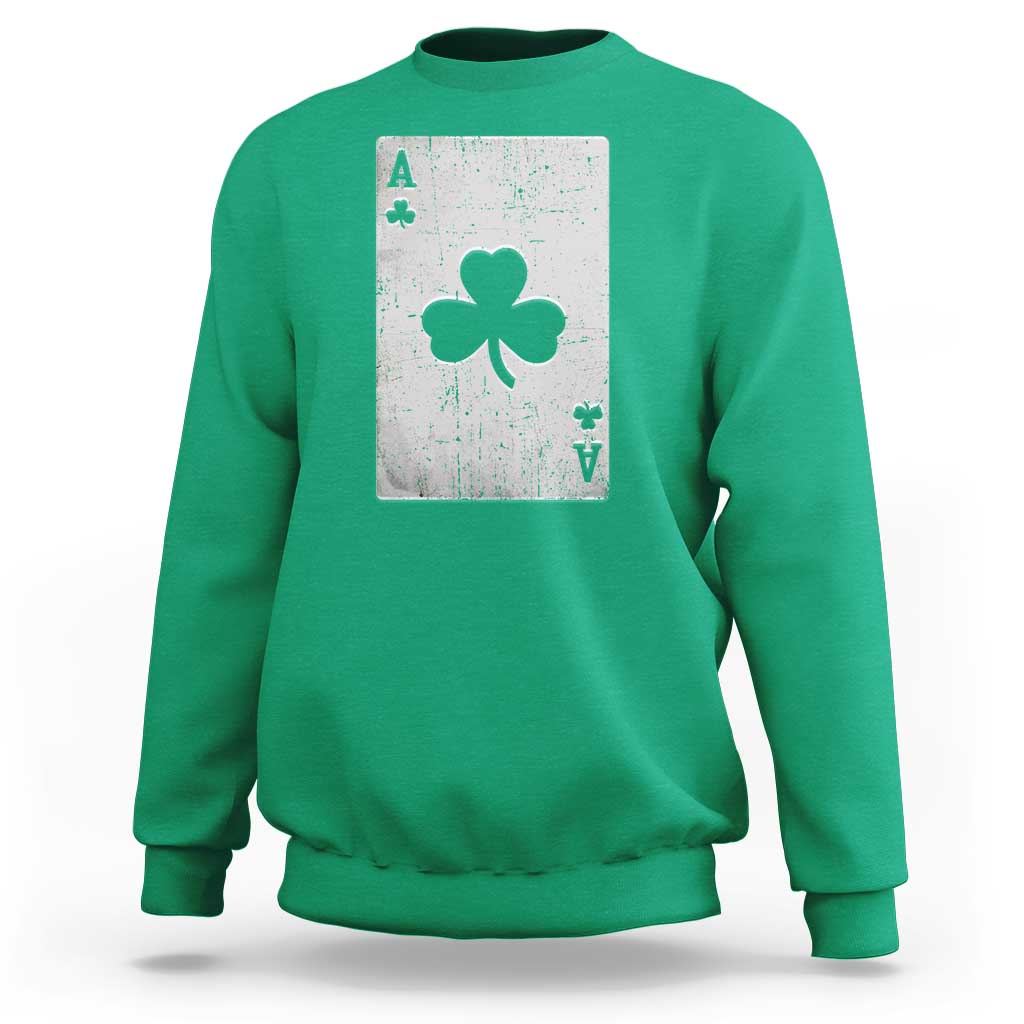Funny St Patrick's Day Shamrock Clubs Poker Card Sweatshirt