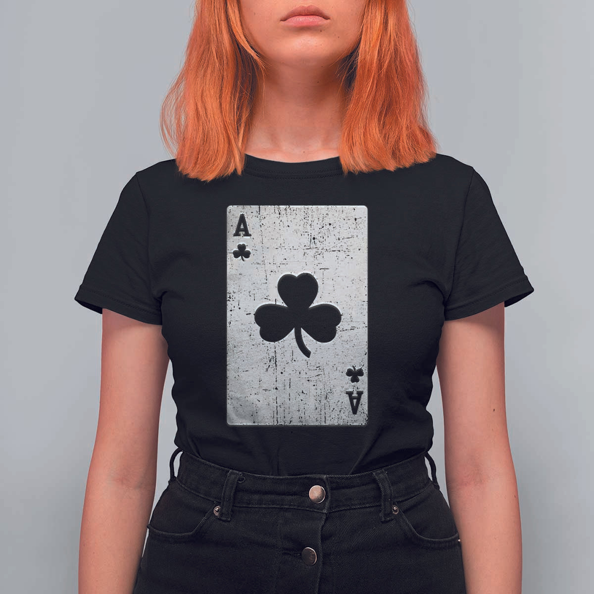 Funny St Patrick's Day Shamrock Clubs Poker Card T Shirt For Women