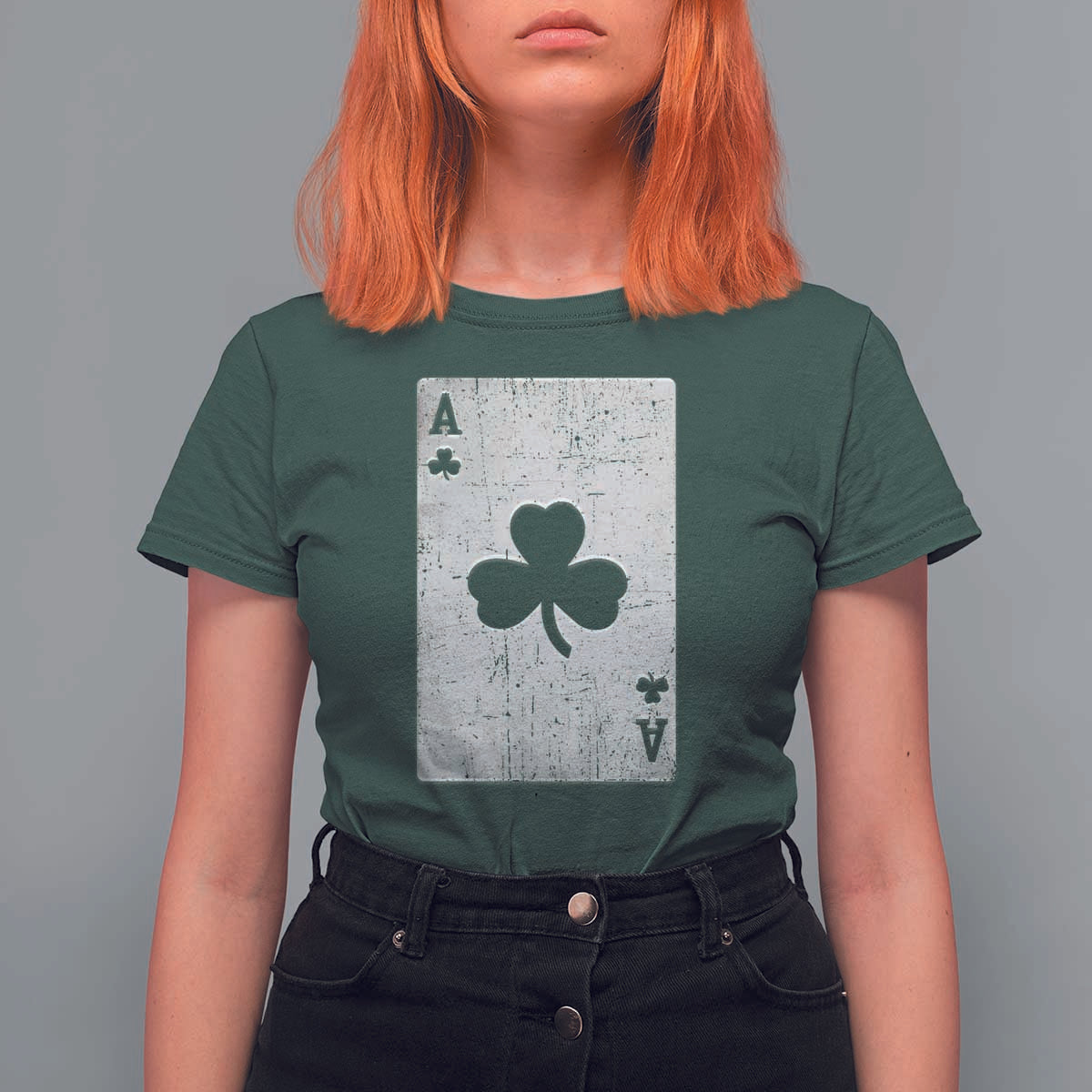 Funny St Patrick's Day Shamrock Clubs Poker Card T Shirt For Women