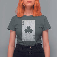 Funny St Patrick's Day Shamrock Clubs Poker Card T Shirt For Women