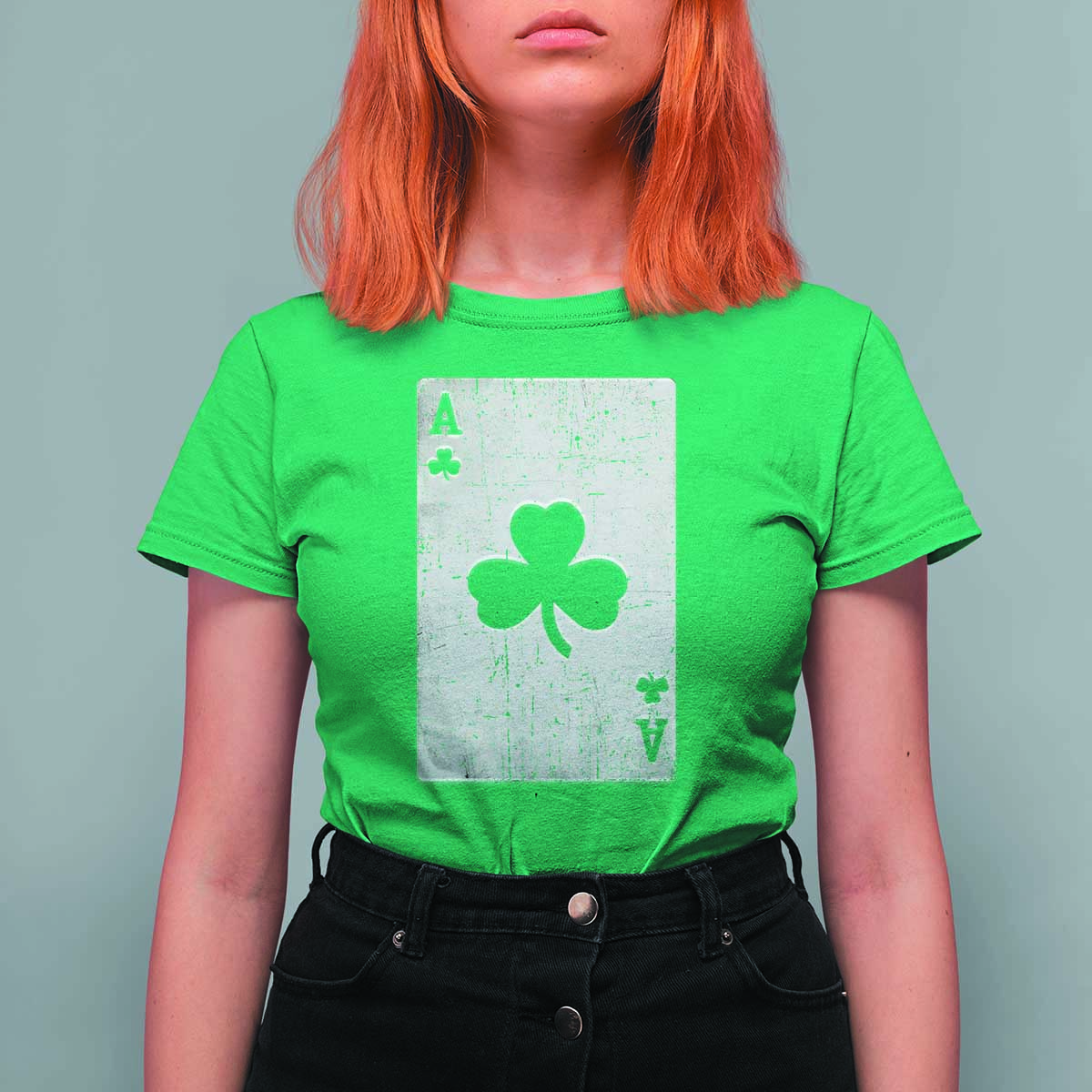 Funny St Patrick's Day Shamrock Clubs Poker Card T Shirt For Women