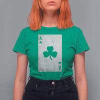 Funny St Patrick's Day Shamrock Clubs Poker Card T Shirt For Women