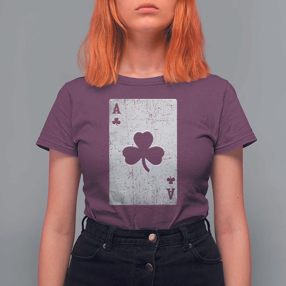 Funny St Patrick's Day Shamrock Clubs Poker Card T Shirt For Women