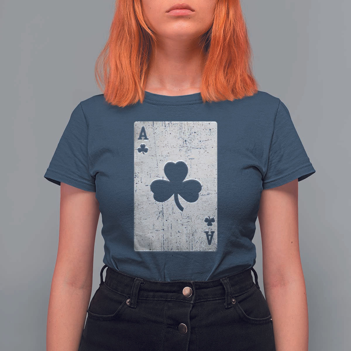 Funny St Patrick's Day Shamrock Clubs Poker Card T Shirt For Women