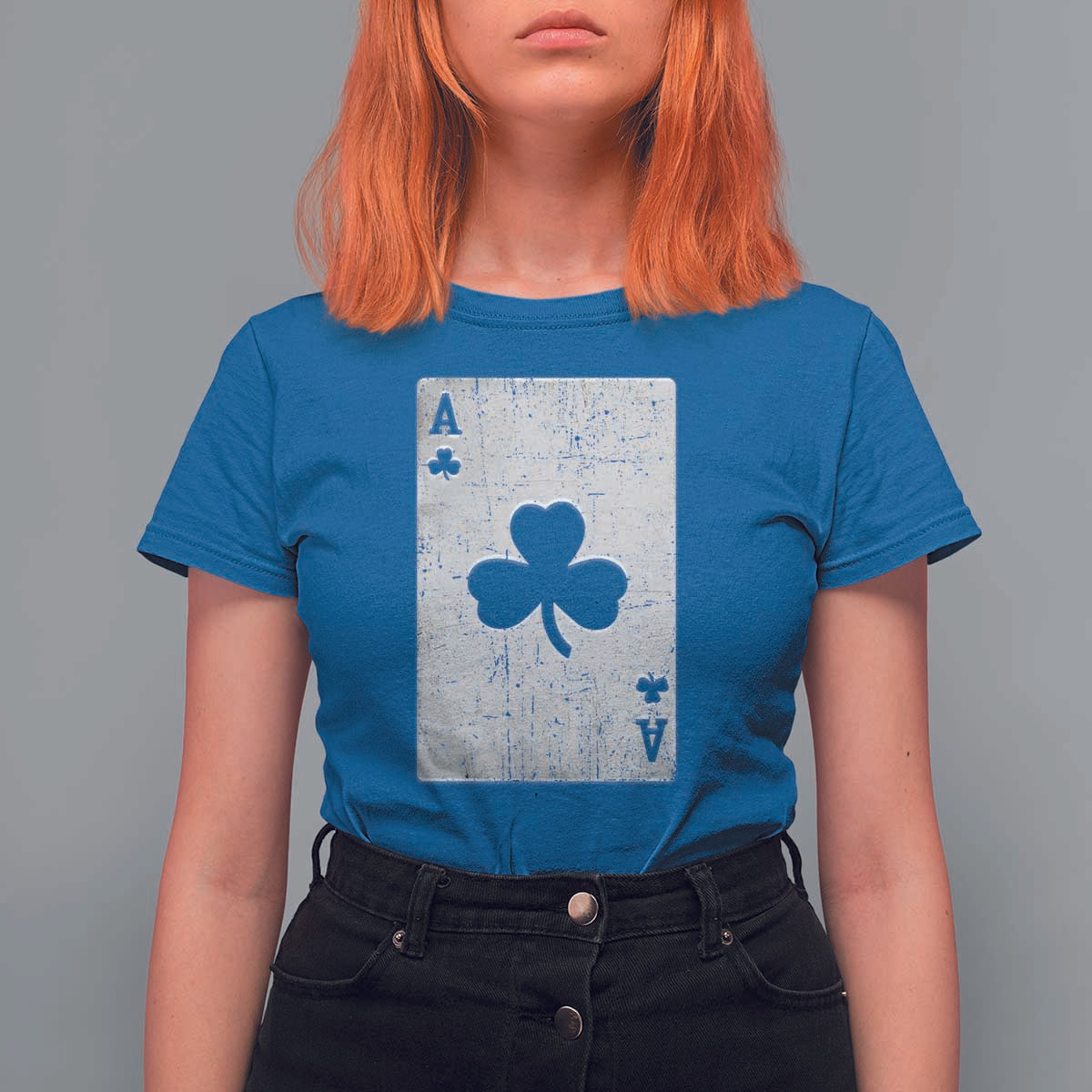 Funny St Patrick's Day Shamrock Clubs Poker Card T Shirt For Women