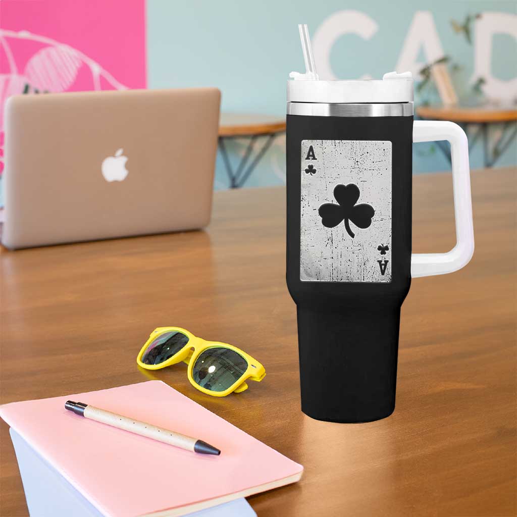 Funny St Patrick's Day Shamrock Clubs Poker Card Tumbler With Handle