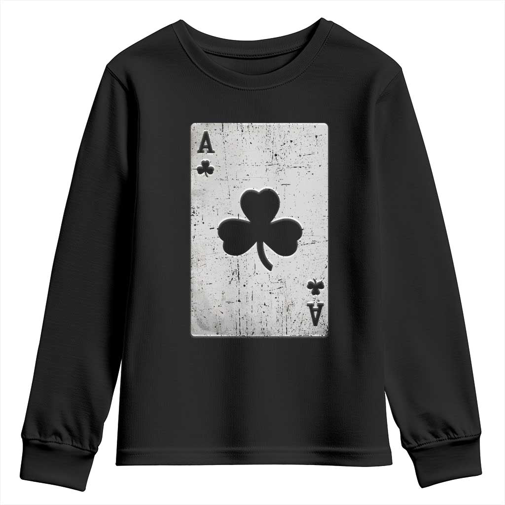 Funny St Patrick's Day Shamrock Clubs Poker Card Youth Sweatshirt