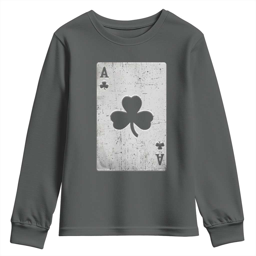 Funny St Patrick's Day Shamrock Clubs Poker Card Youth Sweatshirt