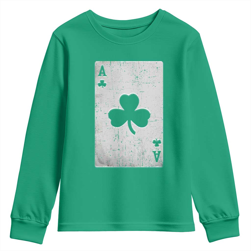 Funny St Patrick's Day Shamrock Clubs Poker Card Youth Sweatshirt