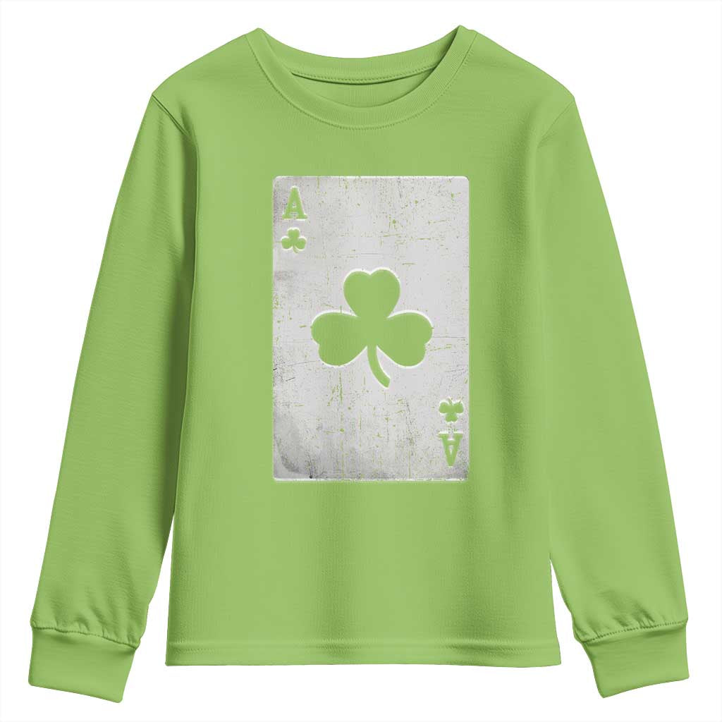 Funny St Patrick's Day Shamrock Clubs Poker Card Youth Sweatshirt