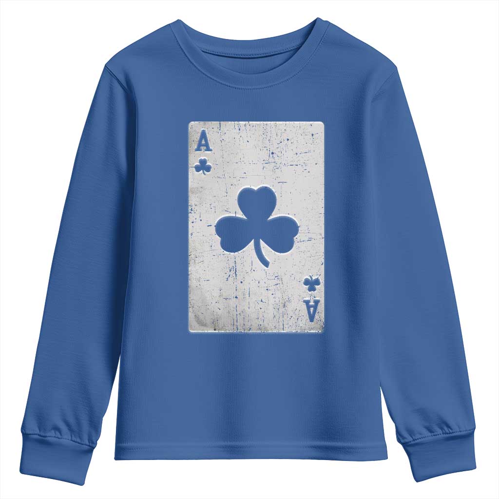 Funny St Patrick's Day Shamrock Clubs Poker Card Youth Sweatshirt