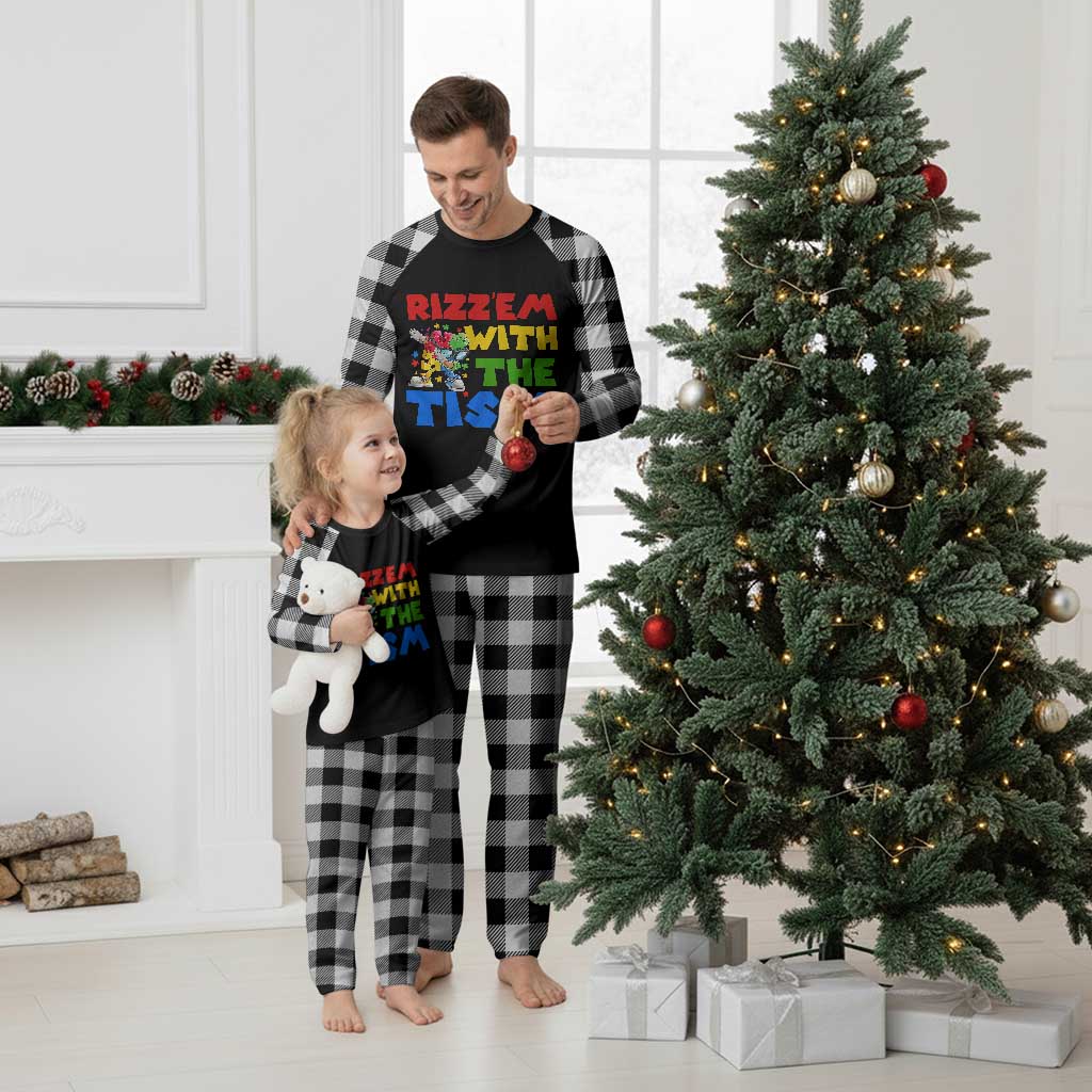 Funny Rizz Em With The Tism Plaid Pajama Set Autism Awareness Dabbing Puzzle