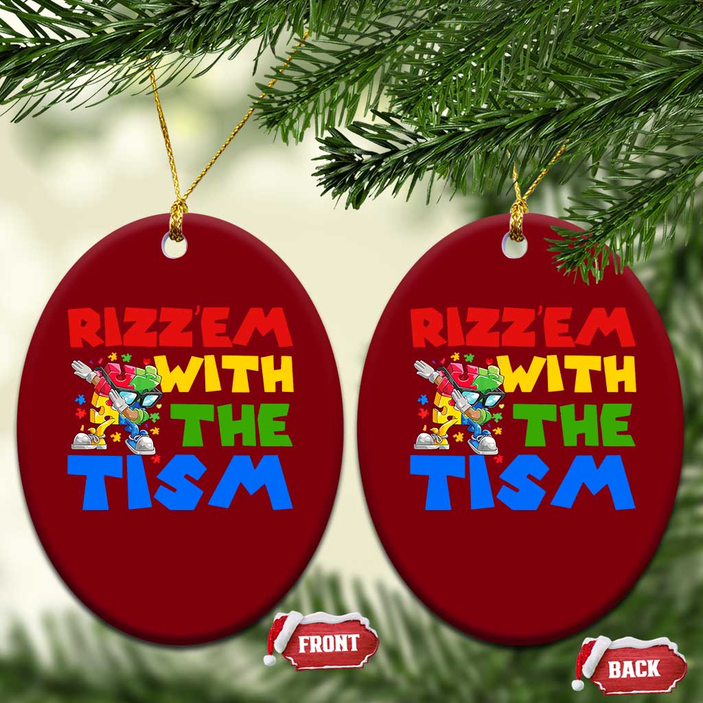 Funny Rizz Em With The Tism Ceramic Ornament Autism Awareness Dabbing Puzzle