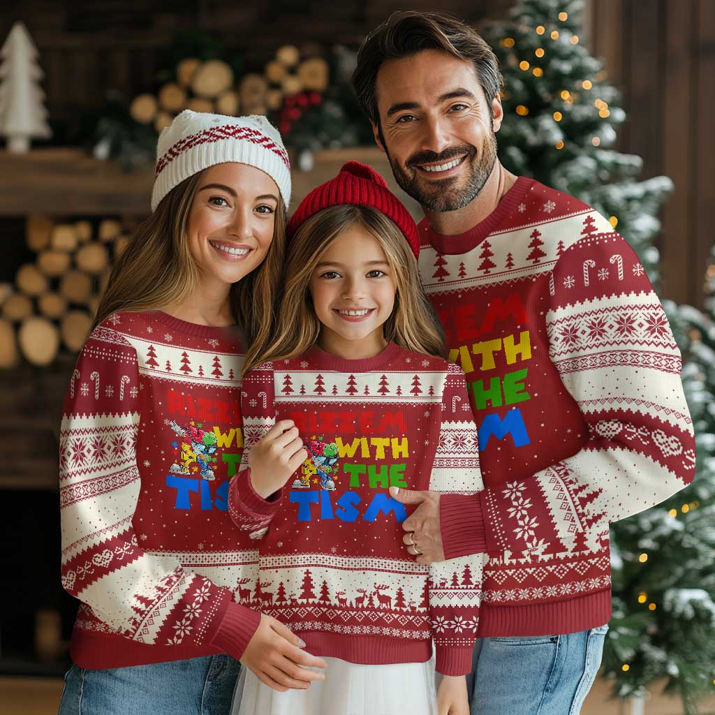Funny Rizz Em With The Tism Ugly Christmas Sweater Autism Awareness Dabbing Puzzle