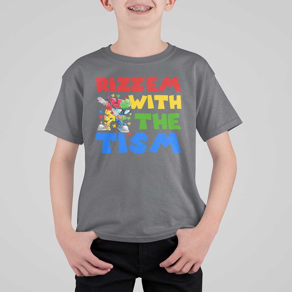 Funny Rizz Em With The Tism T Shirt For Kid Autism Awareness Dabbing Puzzle