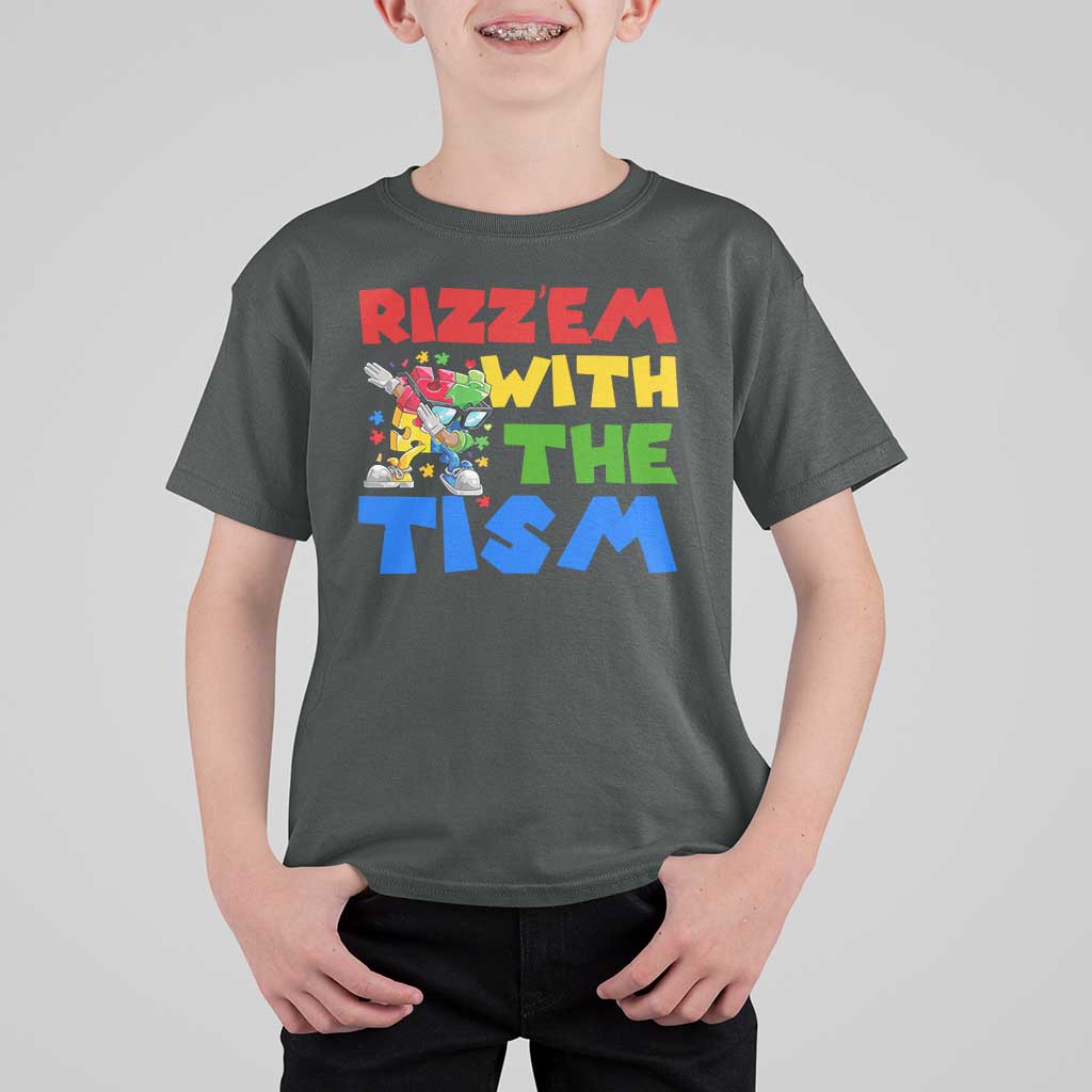 Funny Rizz Em With The Tism T Shirt For Kid Autism Awareness Dabbing Puzzle