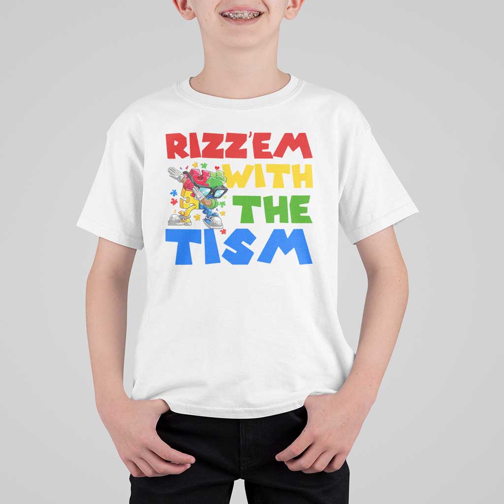 Funny Rizz Em With The Tism T Shirt For Kid Autism Awareness Dabbing Puzzle