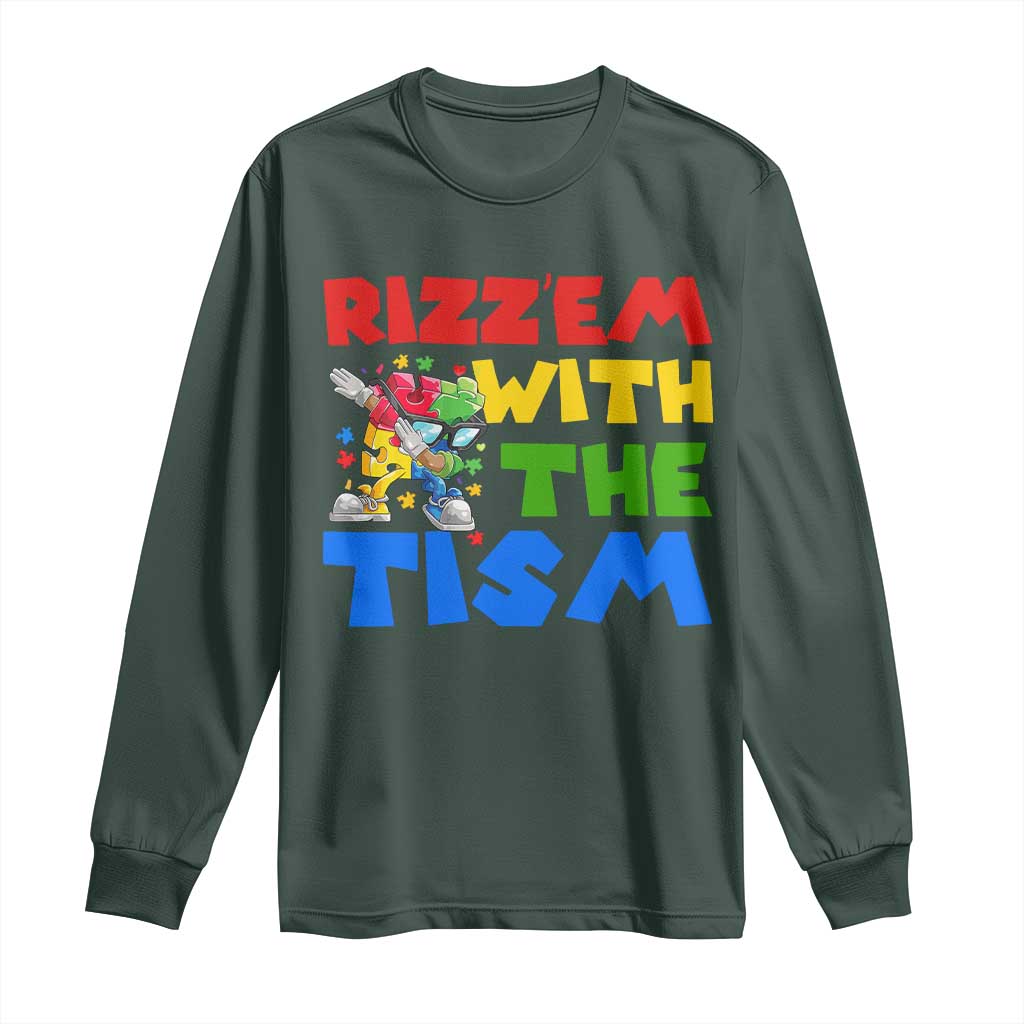 Funny Rizz Em With The Tism Long Sleeve Shirt Autism Awareness Dabbing Puzzle