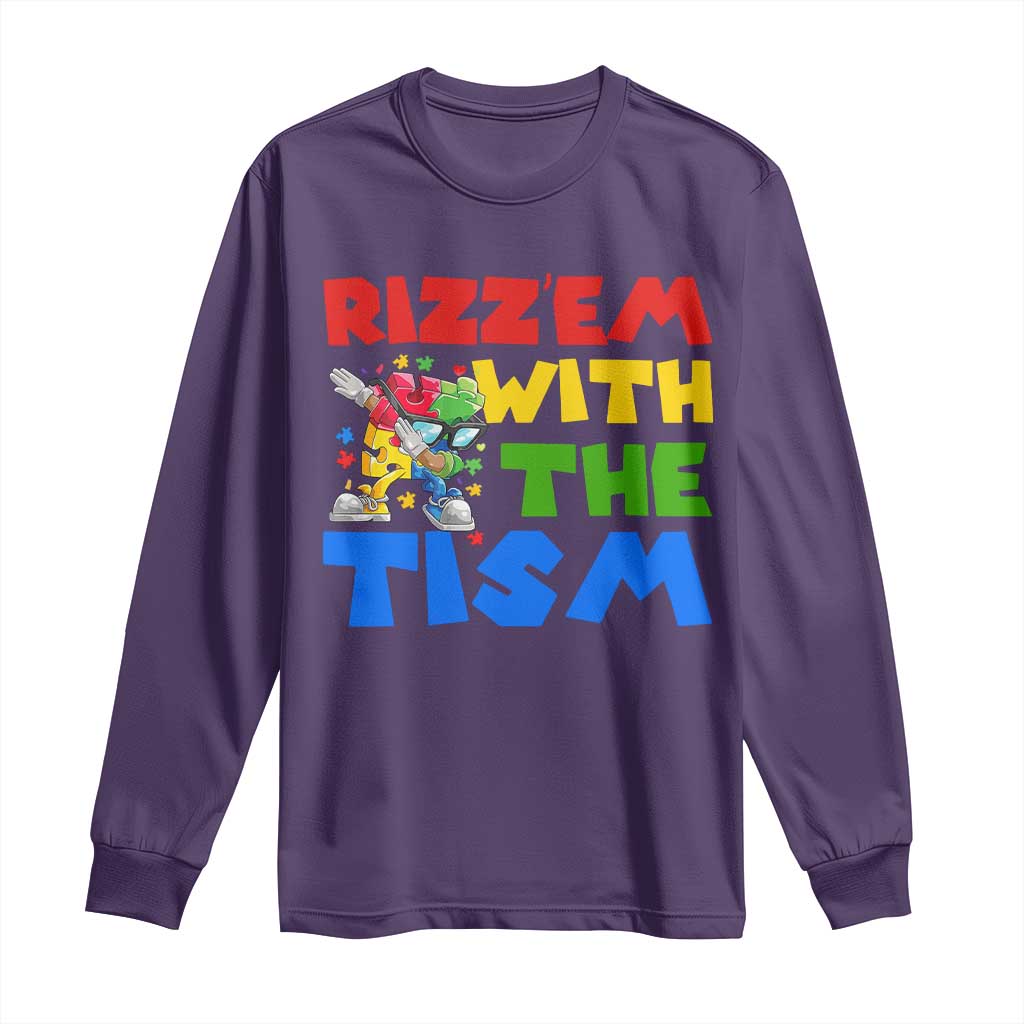 Funny Rizz Em With The Tism Long Sleeve Shirt Autism Awareness Dabbing Puzzle