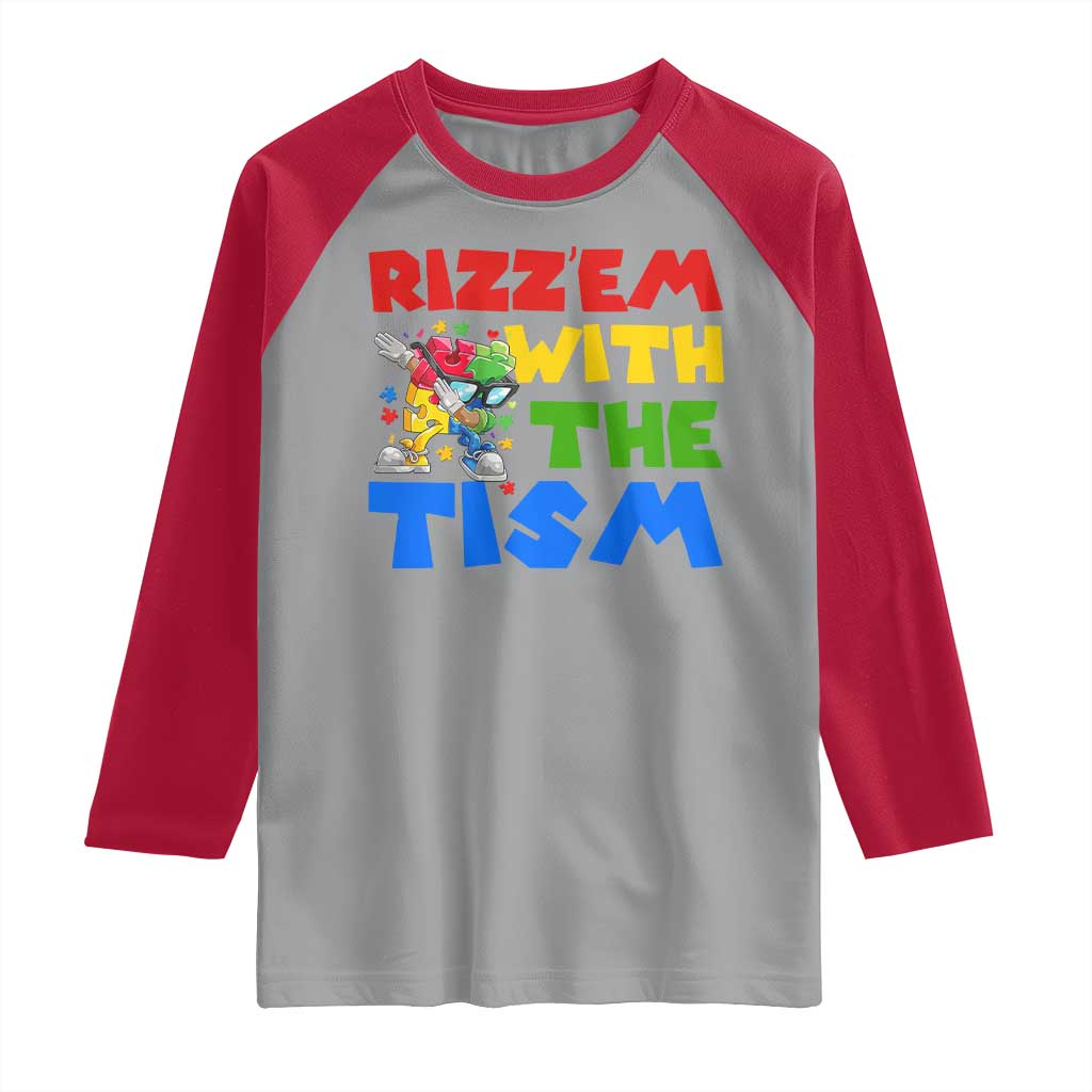 Funny Rizz Em With The Tism Raglan Shirt Autism Awareness Dabbing Puzzle