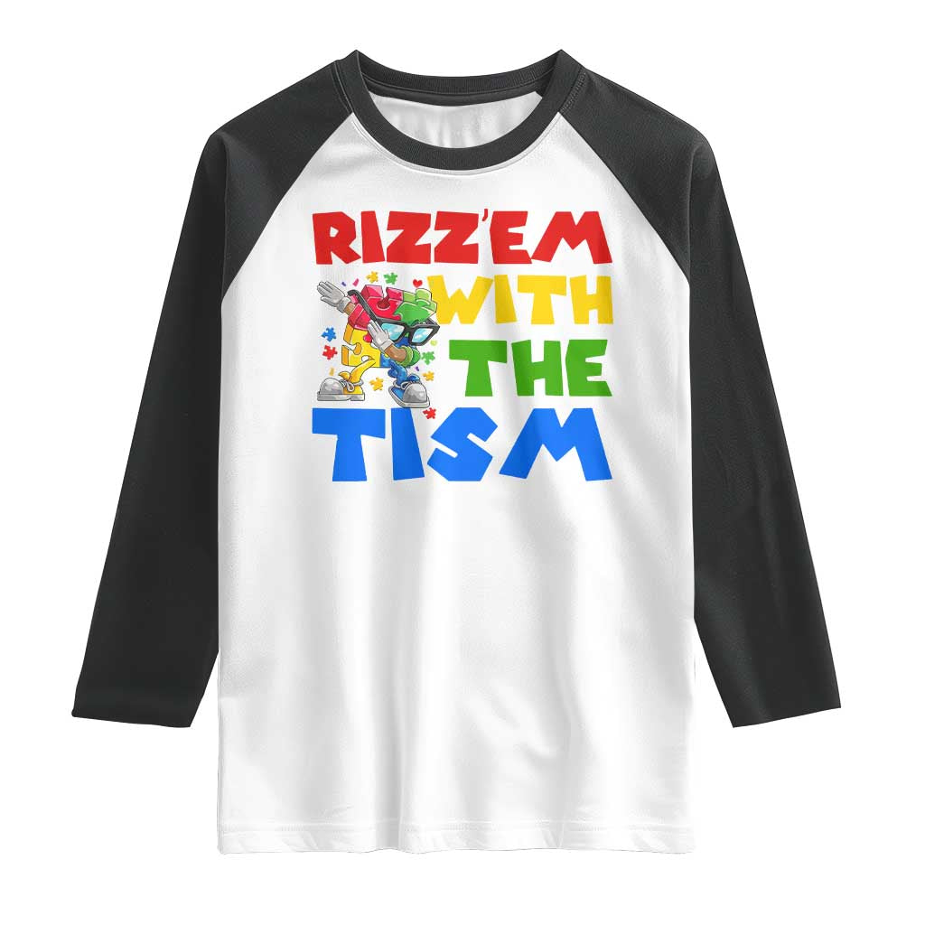 Funny Rizz Em With The Tism Raglan Shirt Autism Awareness Dabbing Puzzle