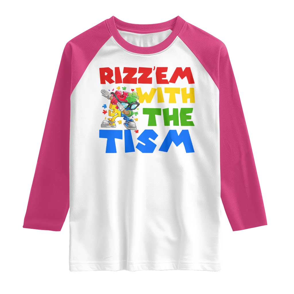 Funny Rizz Em With The Tism Raglan Shirt Autism Awareness Dabbing Puzzle