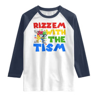 Funny Rizz Em With The Tism Raglan Shirt Autism Awareness Dabbing Puzzle