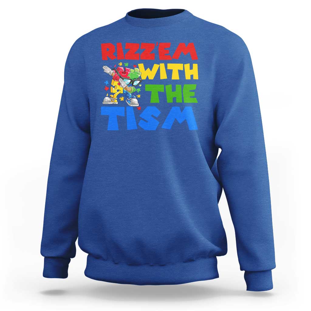 Funny Rizz Em With The Tism Sweatshirt Autism Awareness Dabbing Puzzle
