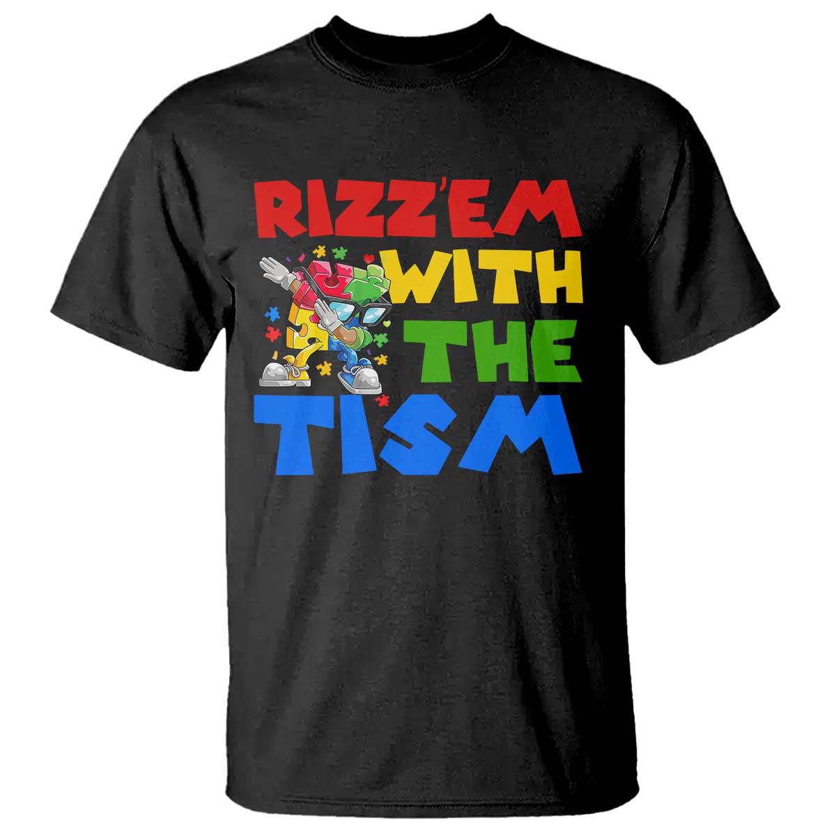 Funny Rizz Em With The Tism T Shirt Autism Awareness Dabbing Puzzle