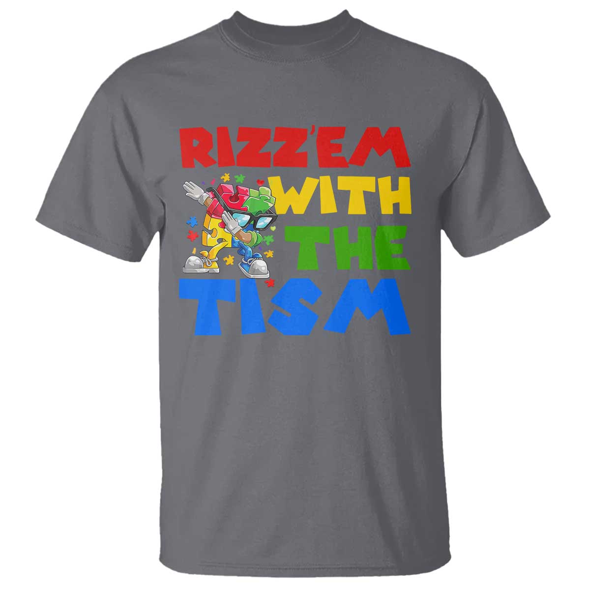 Funny Rizz Em With The Tism T Shirt Autism Awareness Dabbing Puzzle
