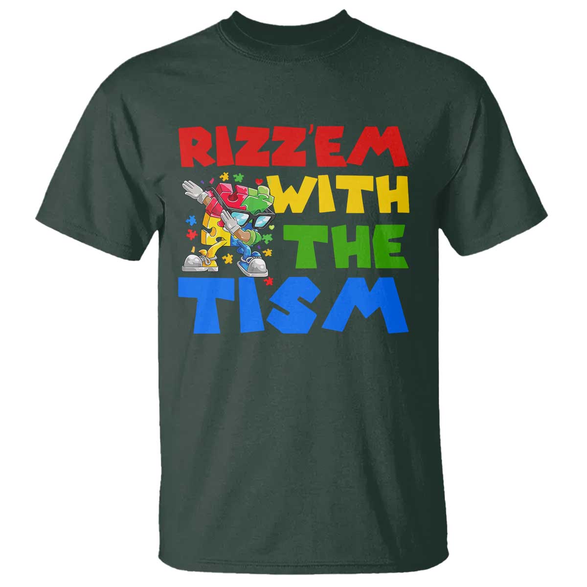Funny Rizz Em With The Tism T Shirt Autism Awareness Dabbing Puzzle