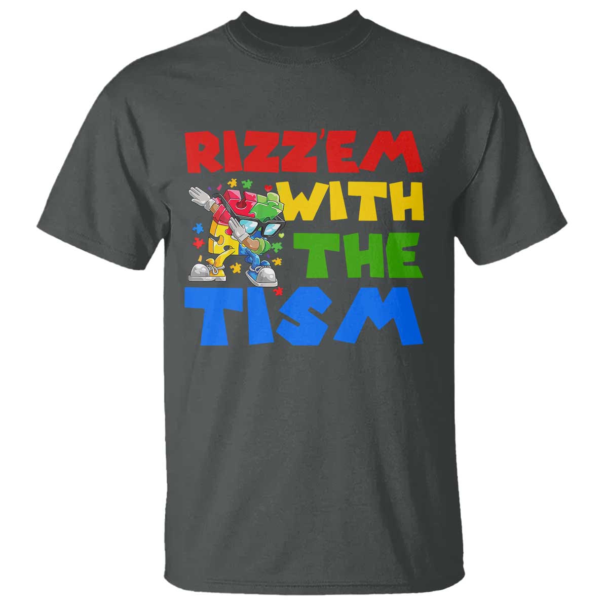 Funny Rizz Em With The Tism T Shirt Autism Awareness Dabbing Puzzle