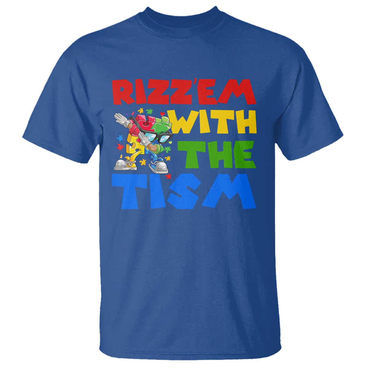 Funny Rizz Em With The Tism T Shirt Autism Awareness Dabbing Puzzle