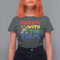 Funny Rizz Em With The Tism T Shirt For Women Autism Awareness Dabbing Puzzle