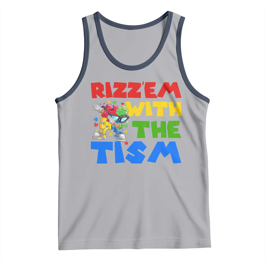 Funny Rizz Em With The Tism Tank Top Autism Awareness Dabbing Puzzle