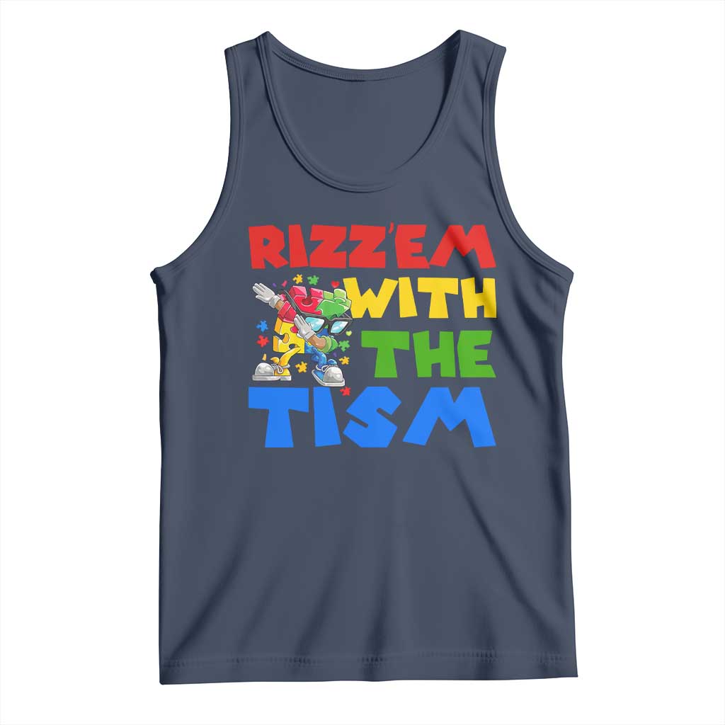 Funny Rizz Em With The Tism Tank Top Autism Awareness Dabbing Puzzle