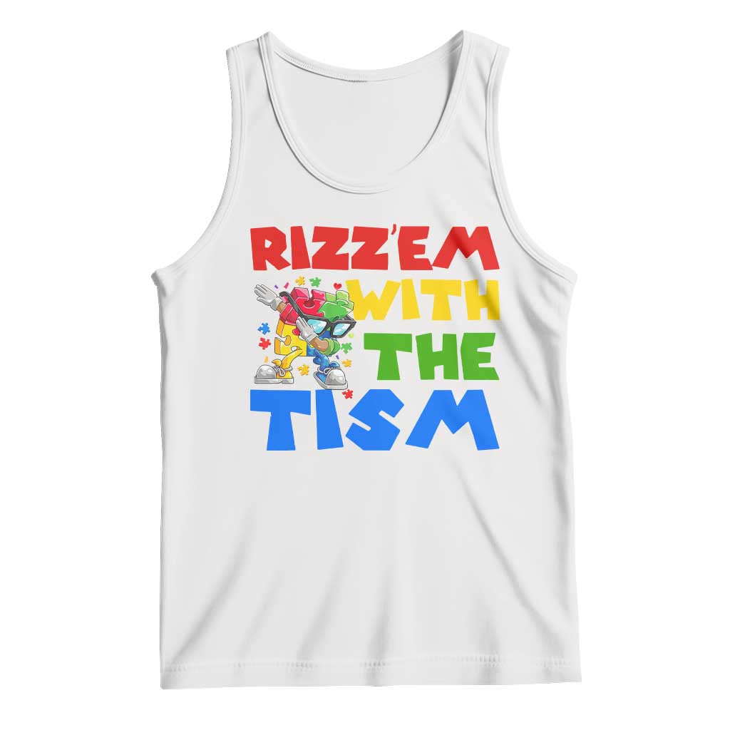 Funny Rizz Em With The Tism Tank Top Autism Awareness Dabbing Puzzle