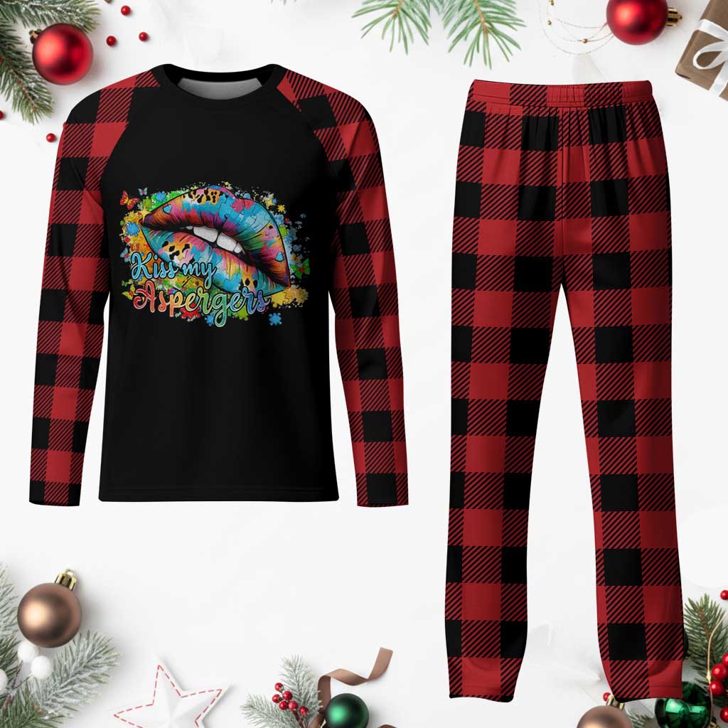 Funny Kiss My Aspergers Plaid Pajama Set Asperger Syndrome Autism Awareness