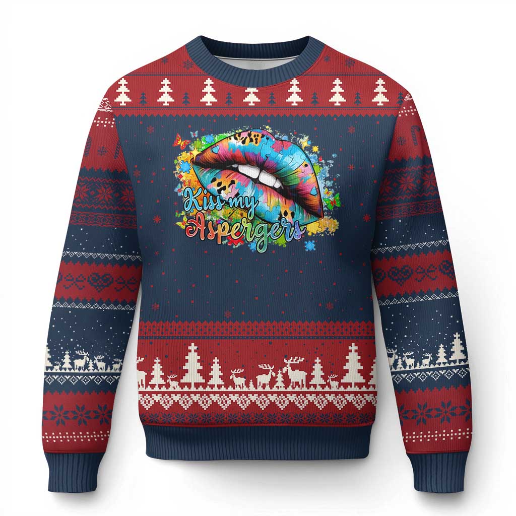 Funny Kiss My Aspergers Ugly Christmas Sweater Asperger Syndrome Autism Awareness