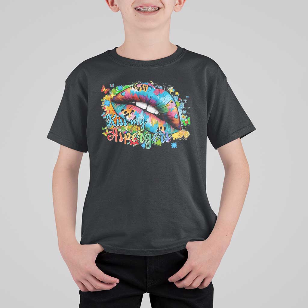 Funny Kiss My Aspergers T Shirt For Kid Asperger Syndrome Autism Awareness