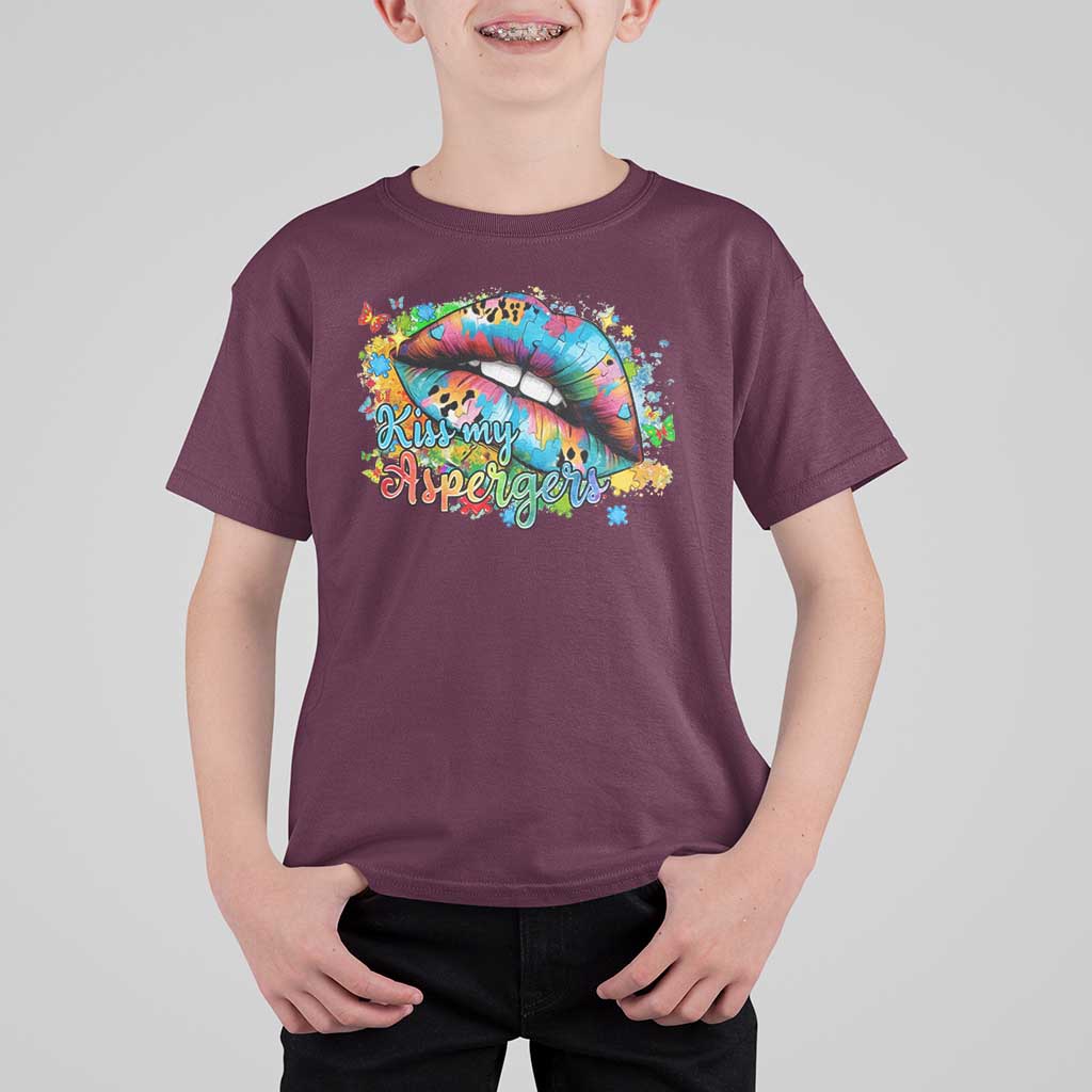Funny Kiss My Aspergers T Shirt For Kid Asperger Syndrome Autism Awareness