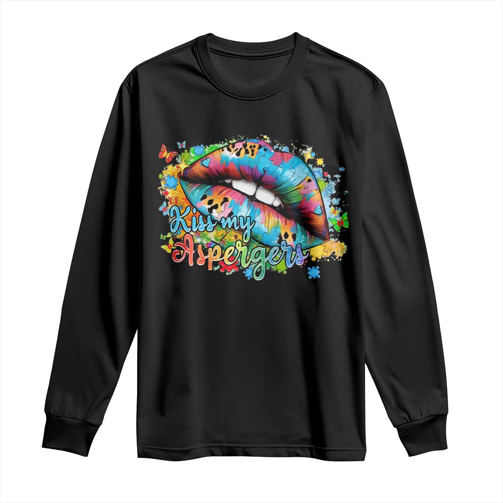 Funny Kiss My Aspergers Long Sleeve Shirt Asperger Syndrome Autism Awareness