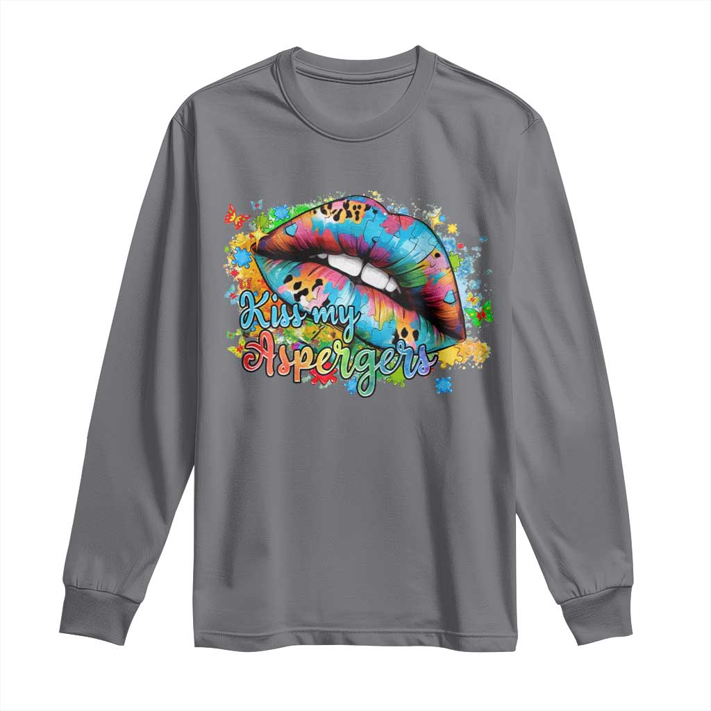 Funny Kiss My Aspergers Long Sleeve Shirt Asperger Syndrome Autism Awareness