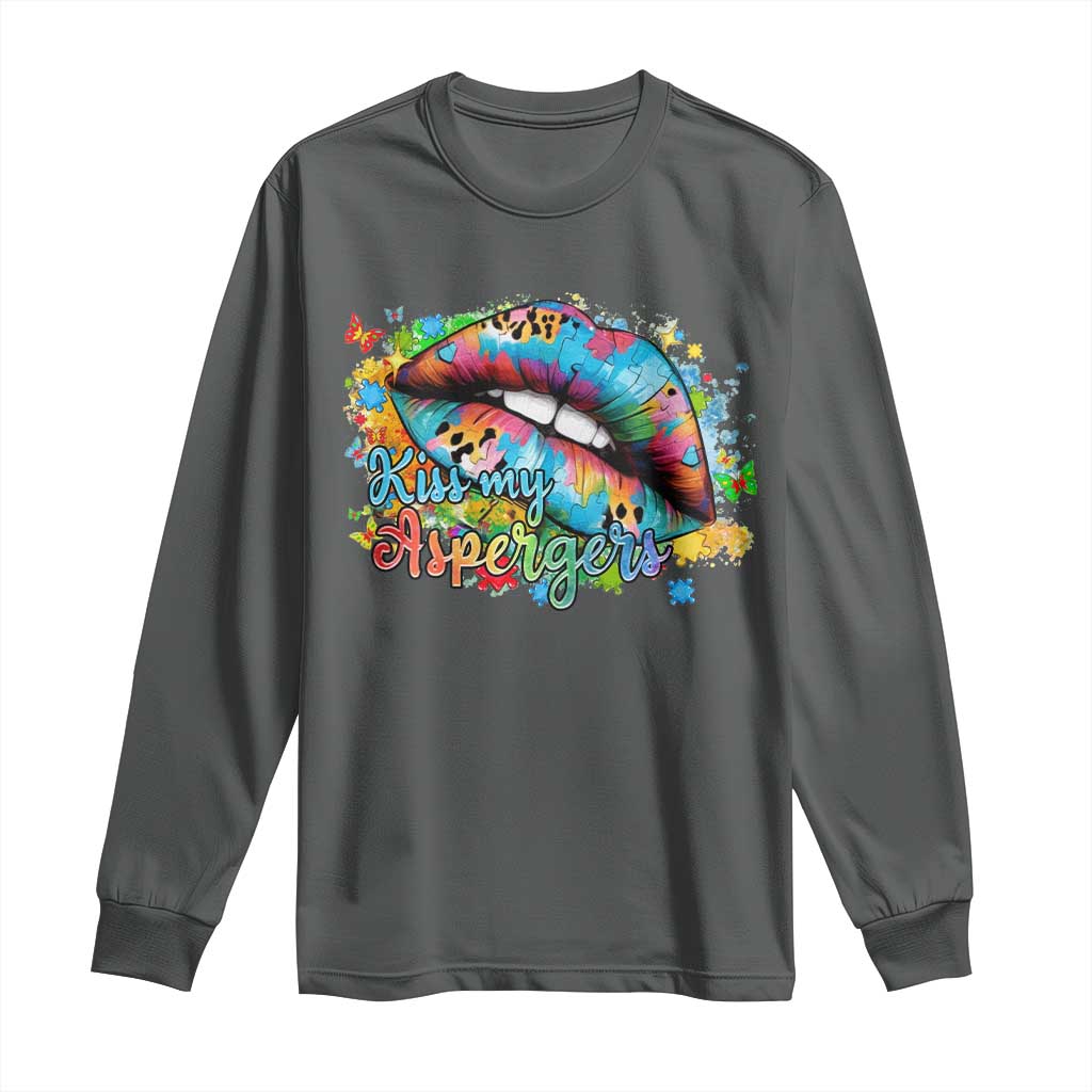 Funny Kiss My Aspergers Long Sleeve Shirt Asperger Syndrome Autism Awareness