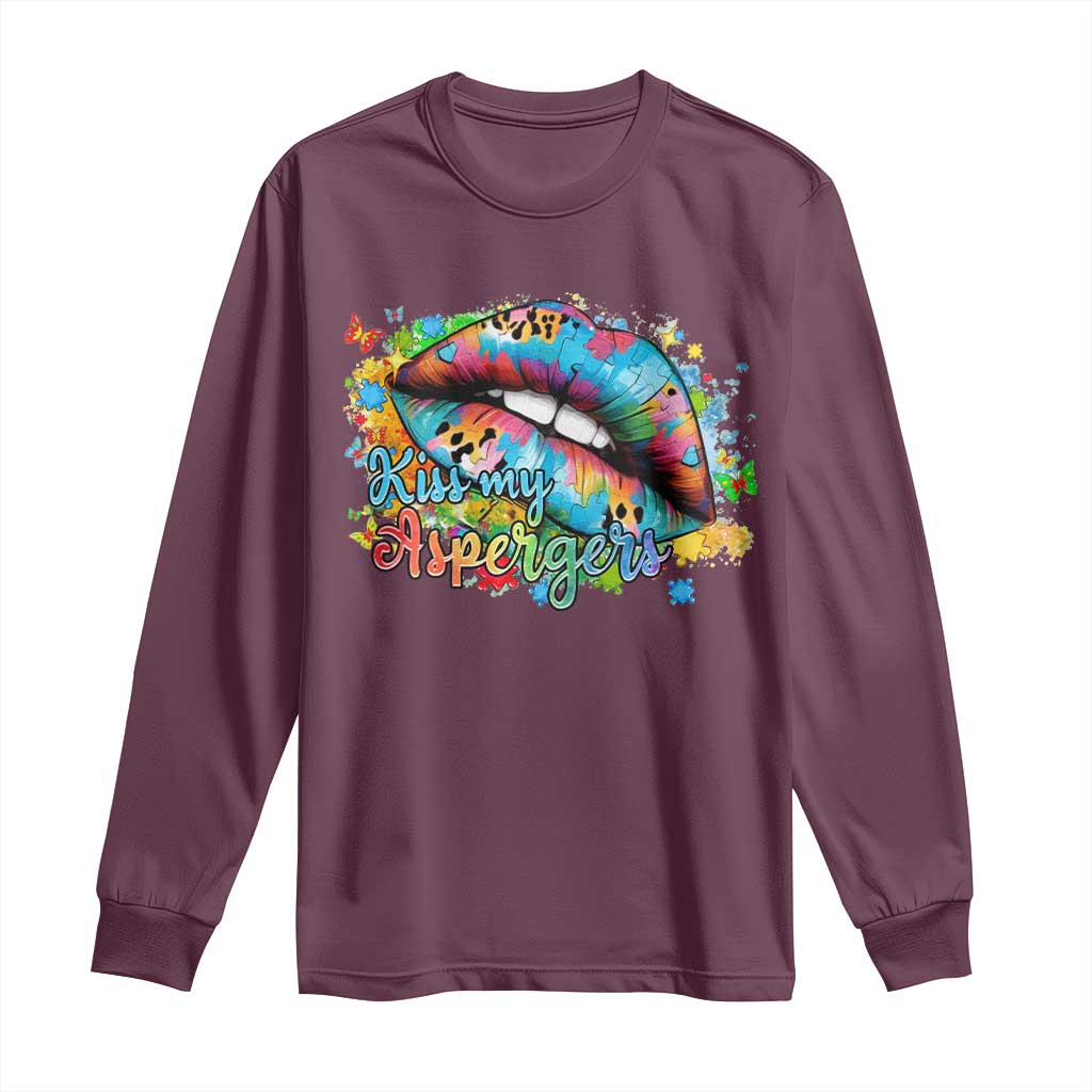 Funny Kiss My Aspergers Long Sleeve Shirt Asperger Syndrome Autism Awareness