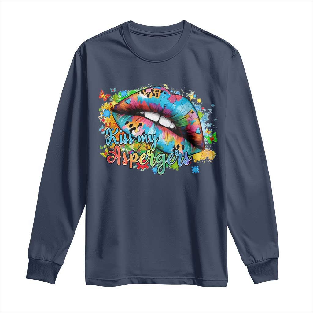 Funny Kiss My Aspergers Long Sleeve Shirt Asperger Syndrome Autism Awareness