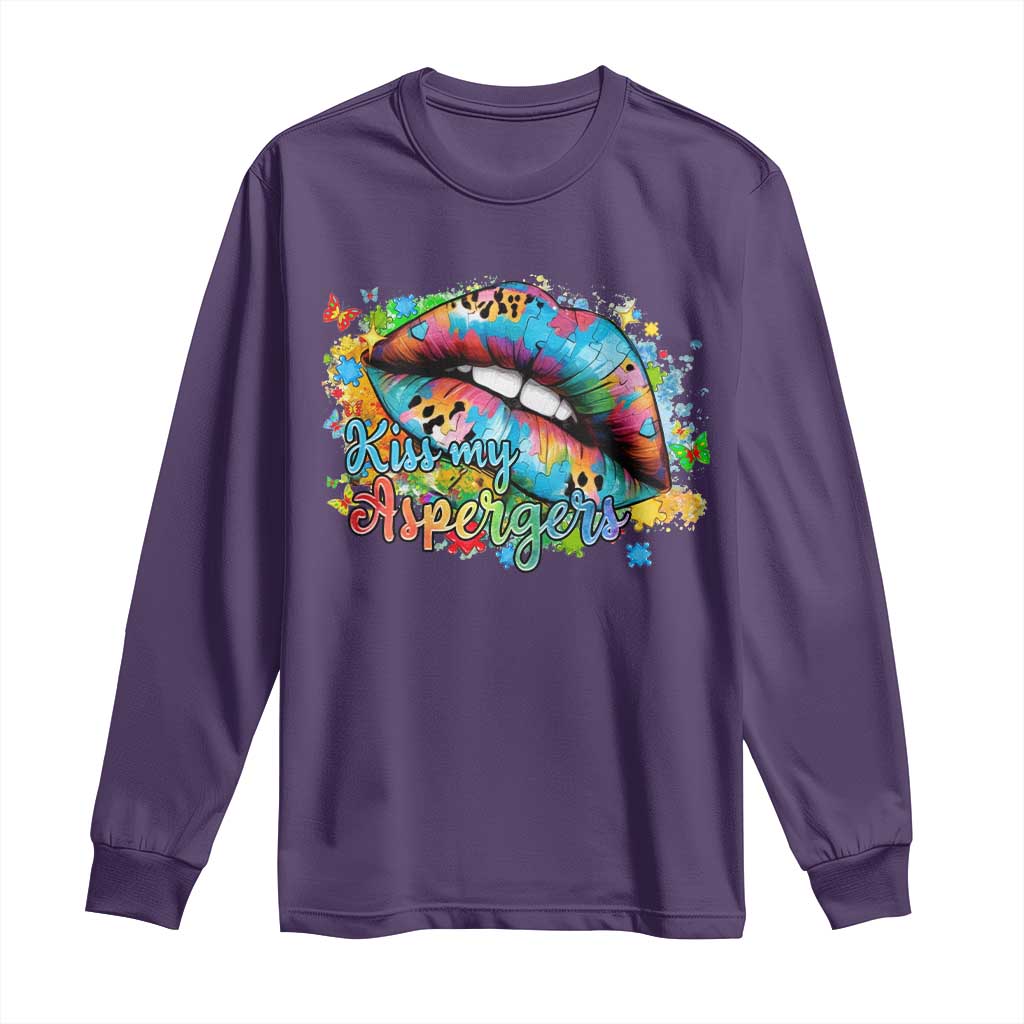 Funny Kiss My Aspergers Long Sleeve Shirt Asperger Syndrome Autism Awareness