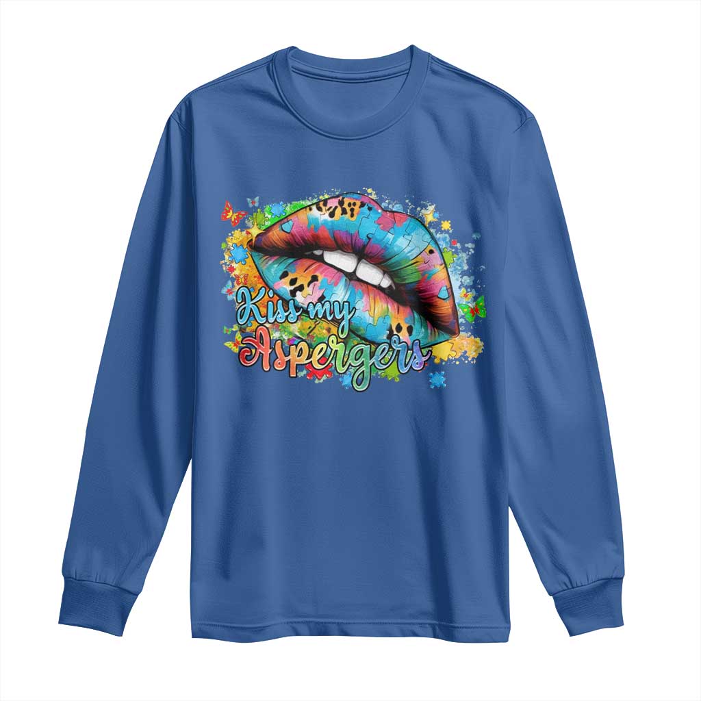 Funny Kiss My Aspergers Long Sleeve Shirt Asperger Syndrome Autism Awareness