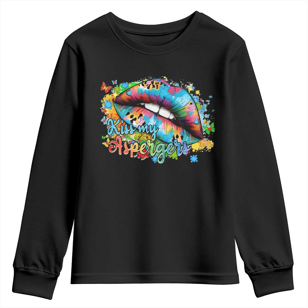 Funny Kiss My Aspergers Youth Sweatshirt Asperger Syndrome Autism Awareness