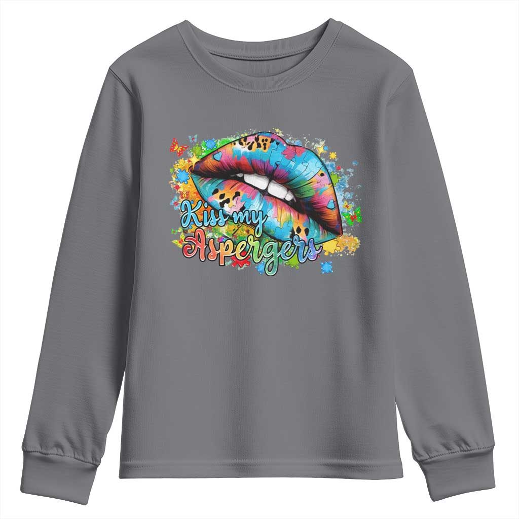 Funny Kiss My Aspergers Youth Sweatshirt Asperger Syndrome Autism Awareness